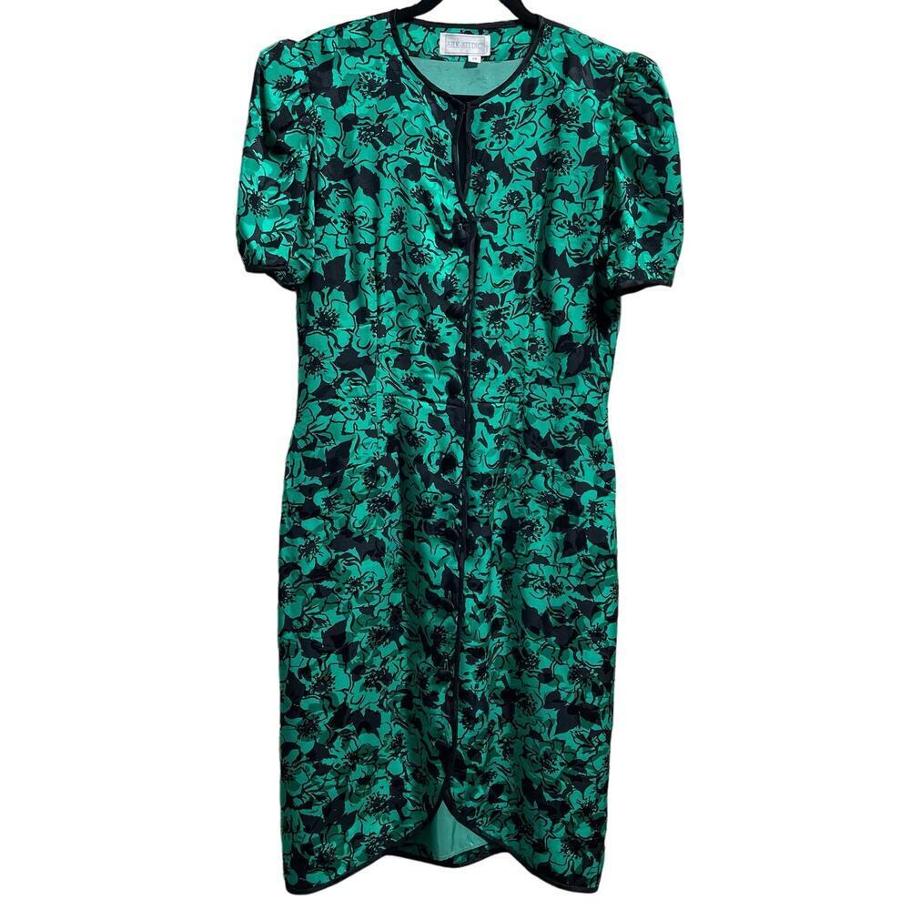 Silk Studio Dress 100% Silk Women's Floral Puff Sleeve Button Front Midi SZ 14